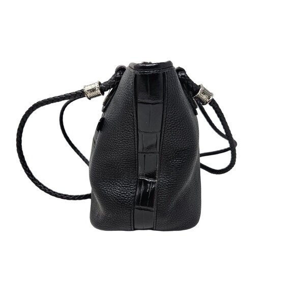 M.C. Marc Chantal Leather Purse Black Tote Croc Alligator Double Strap Bag - Picture 3 of 14